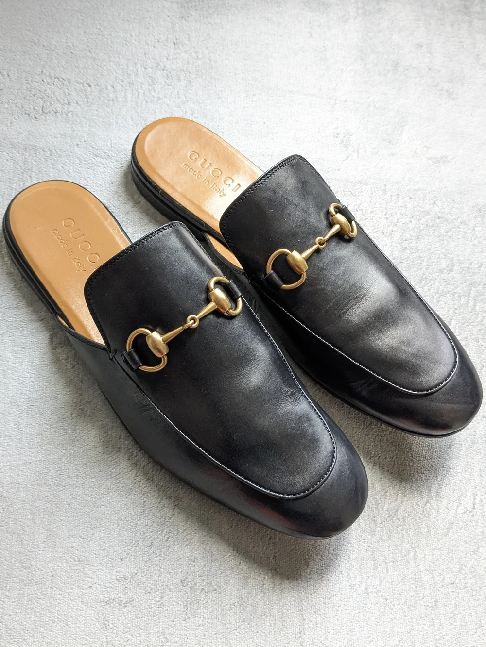 Gucci Men’s Black Leather Horsebit Loafers Mule 7.5